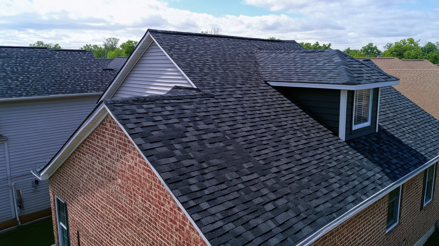 close up view of asphalt shingle roofing system