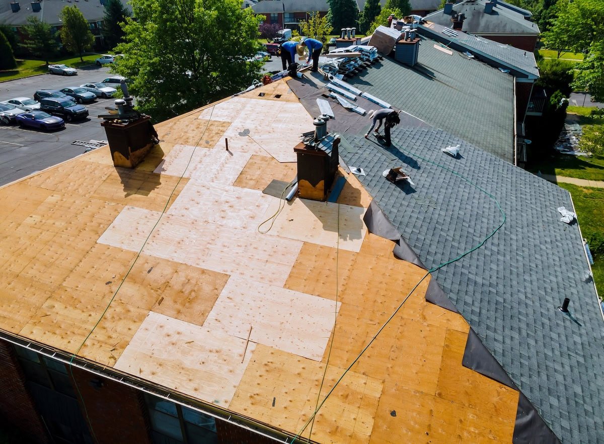 Roof replacement with new shingles on residential property