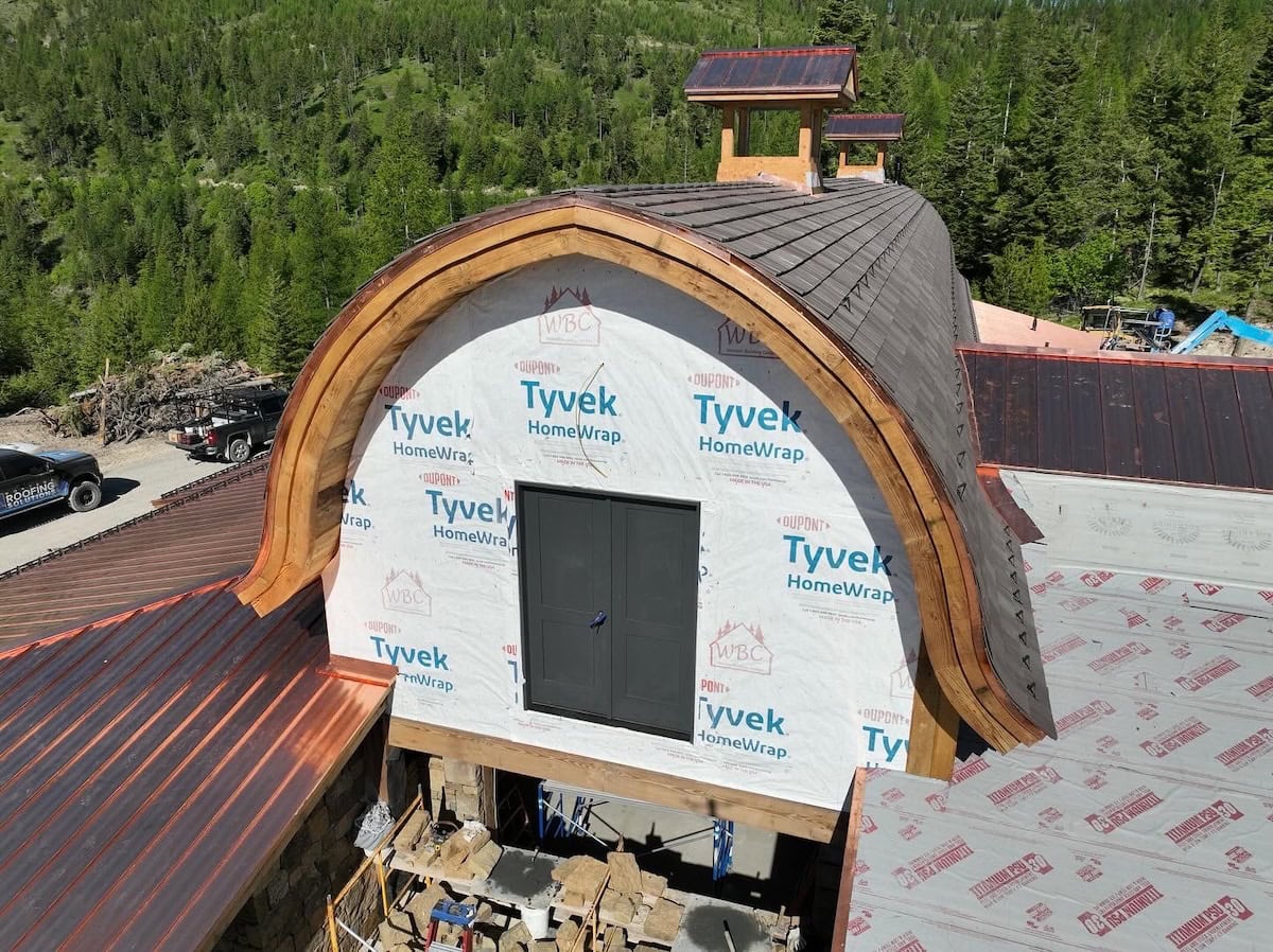Cedar shake roofing on a round structure