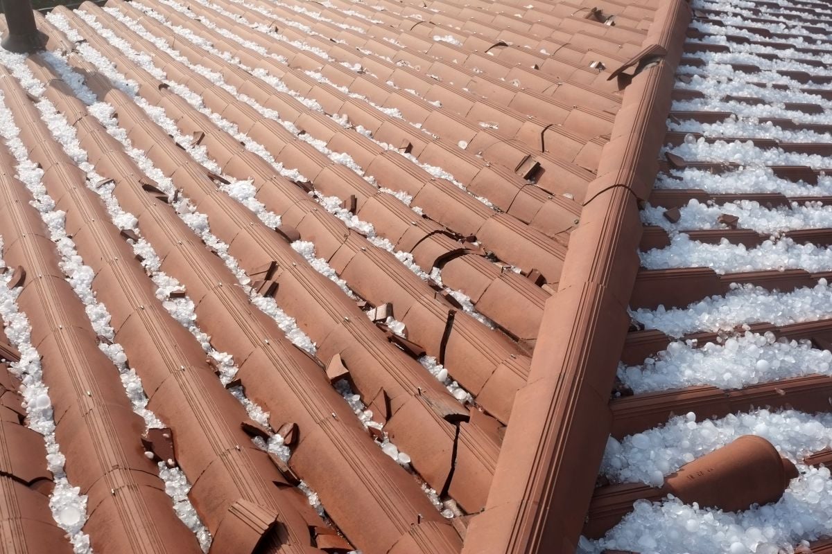 hailstorm on a tile roof