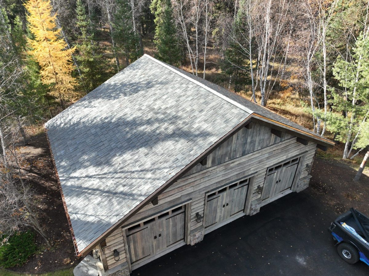 light grey shingles roof small house